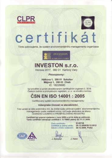 Certifikát ISO 14001:2005
