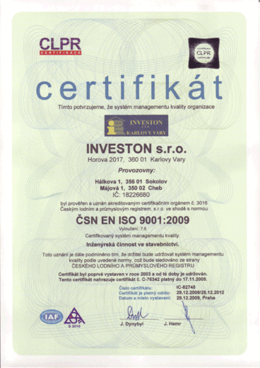 Certifikát ISO 9001:2001